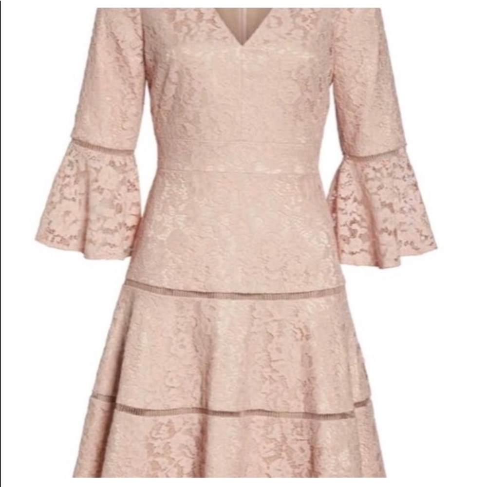 Champagne Pink Bell Sleeve Lace Dress